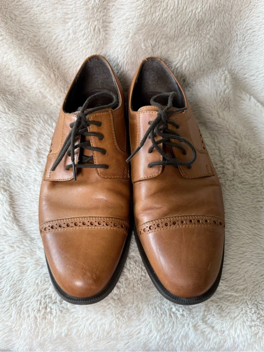 Men's Cole Haan Dustin Cap Brogue II Brown Cognac Leather Shoes Oxfords Sz 8.5